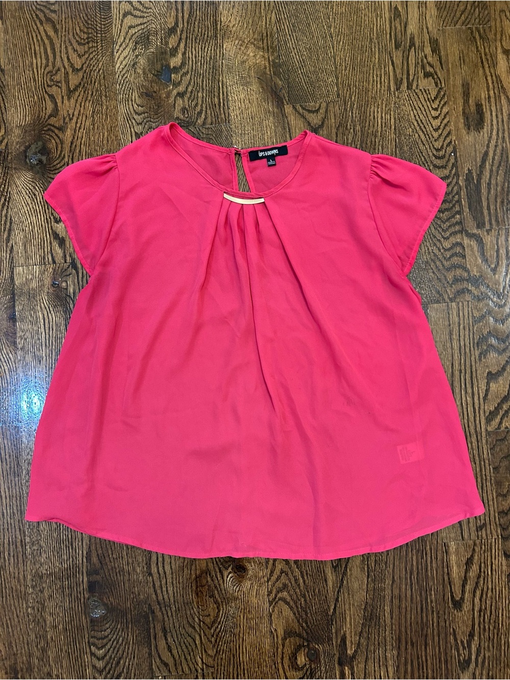 Coral Pink Short Sleeve Pleated Front Top